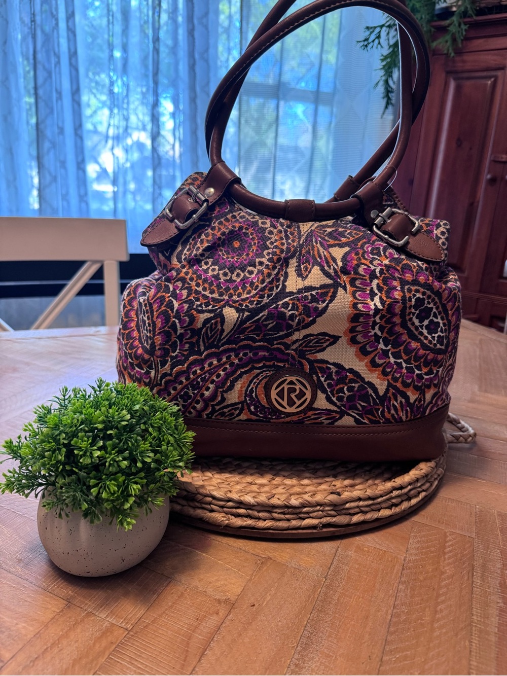 NWT Boho Paisley Print Shoulder Bag Brown Faux Leather Purse